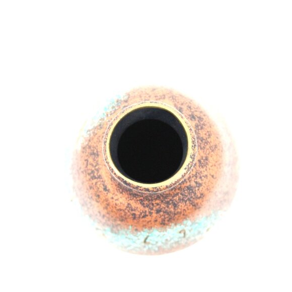 TEISSEDRE DESIGNS TURQUOISE BRONZE SPLATTER SPONGE POTTERY VASE KOKPELLI SIGNED - Picture 5 of 6